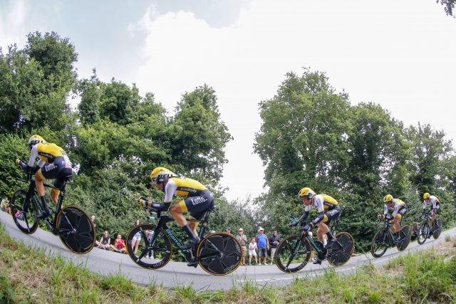 Plumelec - France - wielrennen - cycling - radsport - cyclisme - Team LottoNL - Jumbo - Jos van Emden (Team LottoNL - Jumbo) - Robert Gesink (Team LottoNL - Jumbo) pictured during le Tour de France 2015 - stage 9 - from Vannes to Plumelec - TTT - on sunday 12-07-2015 - 28 KM - photo LB/RB/Cor Vos © 2015
