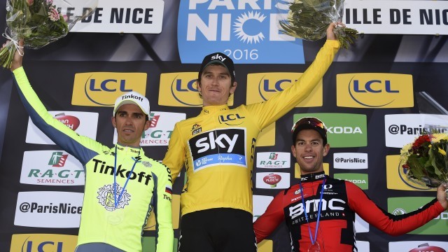 Nice - France - wielrennen - cycling - radsport - cyclisme - Contador Velasco Alberto (Spain / Team Tinkoff - Tinkov) - Thomas Geraint (GBR / Team Sky) - Porte Richie (Australia / BMC Racing Team) pictured during the stage 7 of the 74th Paris - Nice cycling race, a stage of 134 kms with start in Nice and finish in Nice, France - photo VK?PN/Cor Vos © 2016
