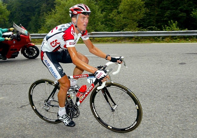 Tyler Hamilton, voor Team CSC, in de Tour de France van 2003.